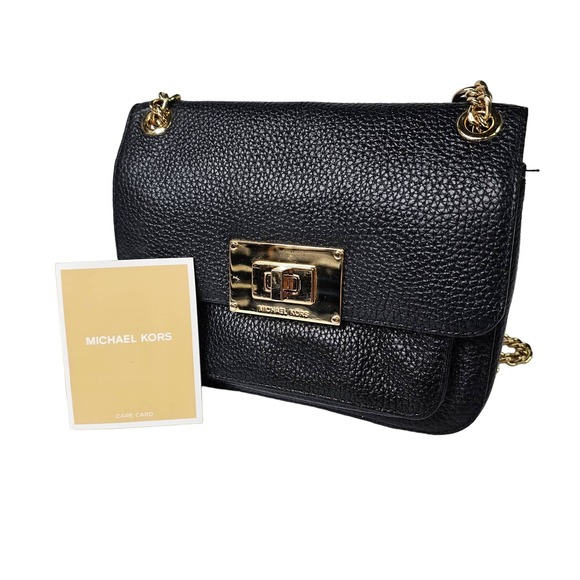 Michael Kors Handbags - Michael Kors Sloan Black Leather Crossbody Small Gold Adjustable Chain
